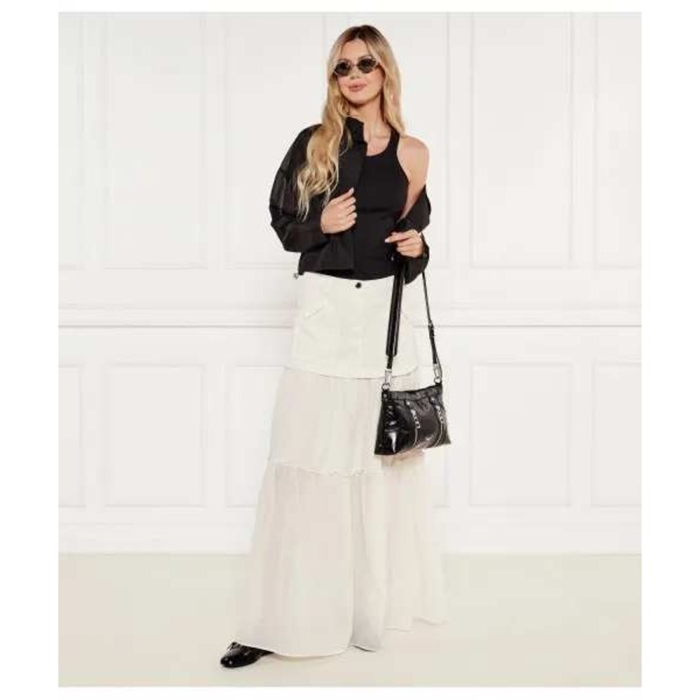 Pinko Kenny Gonna Voile Cotone E Canvas Maxi Skirt Bianco Cigno Cream US 6 IT 42